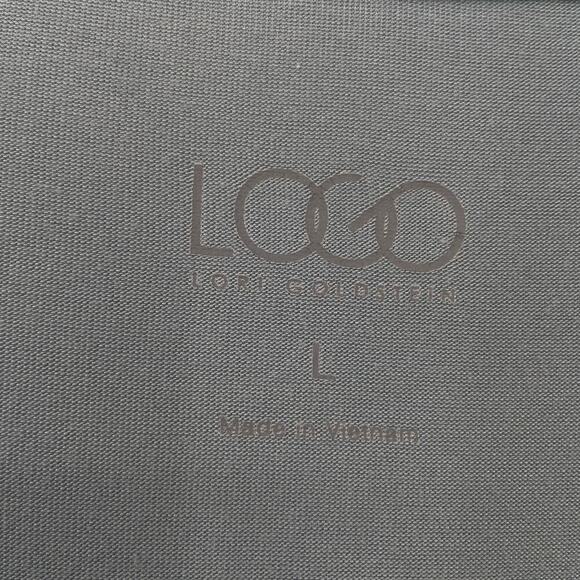 LOGO by Lori Goldstein Tunic Blouse Size L Color Block Sharkbite Hem Gray Green - Picture 7 of 7
